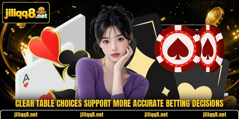 Clear table choices support more accurate betting decisions Clear table choices support more accurate betting decisions